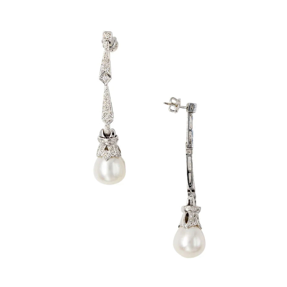 Boucles d'oreilles Pendantes en or blanc, perles et diamants