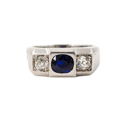 Bague Tank Art déco LOUIS HEISSLER en platine, saphir et diamants
