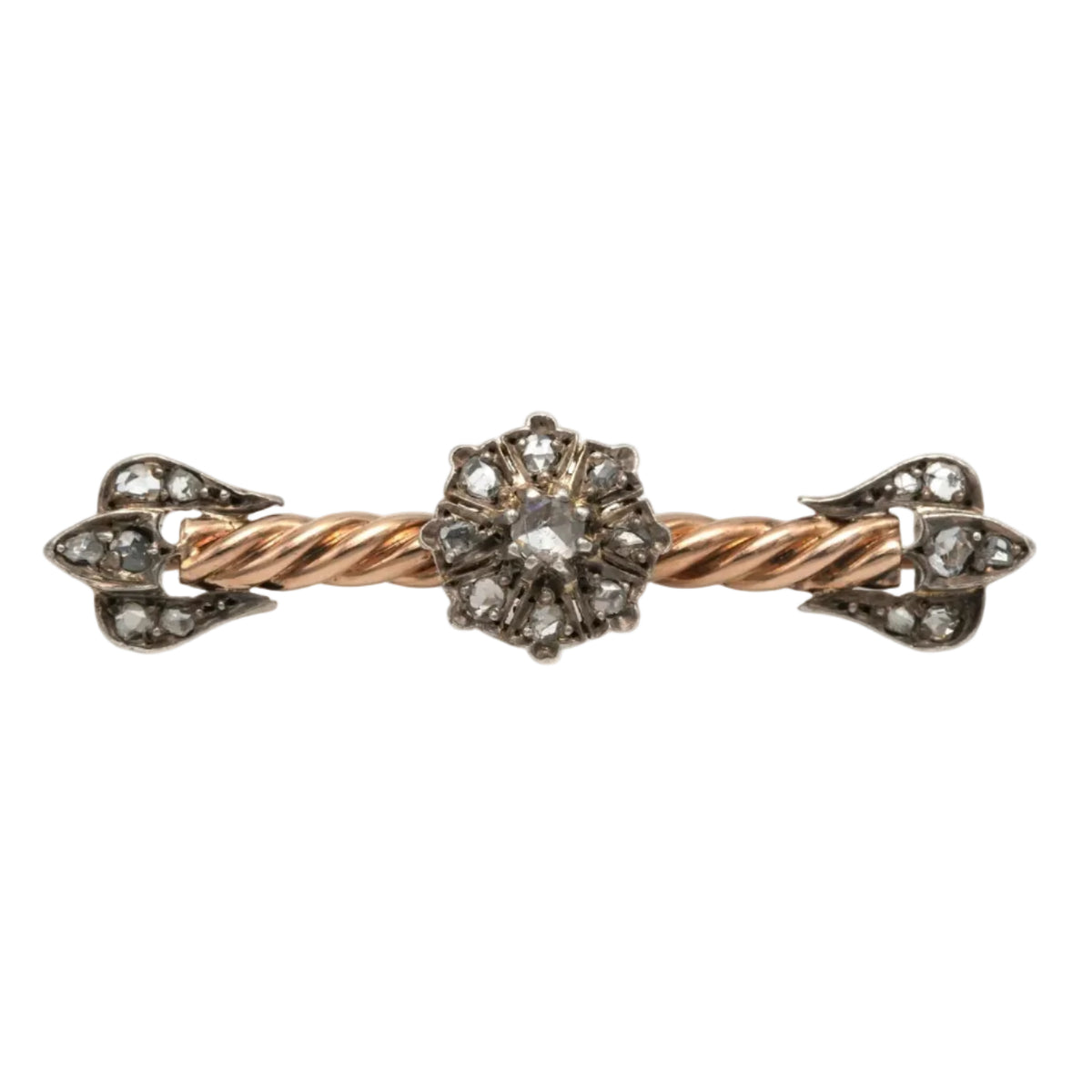 Broche Épingle en or jaune, argent et diamants