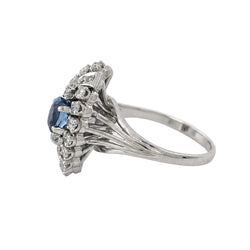 Bague Marquise en or blanc, saphir et diamants