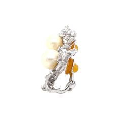 Boucles d'oreilles Clips en or blanc, perles et diamants