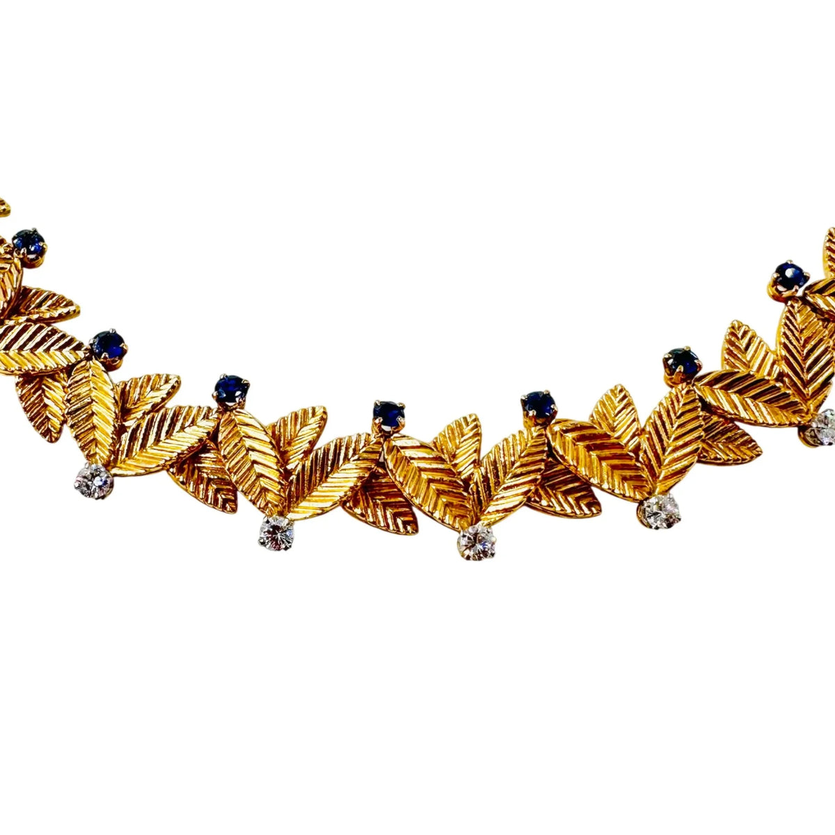 Collier Ras de Cou VAN CLEEF & ARPELS Feuilles en or jaune, saphirs et diamants