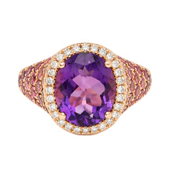 Bague Cocktail en or rose, améthyste, tourmalines et diamants