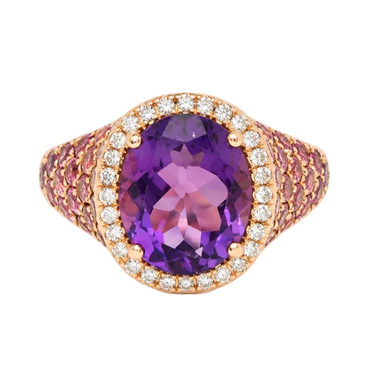Bague Cocktail en or rose, améthyste, tourmalines et diamants