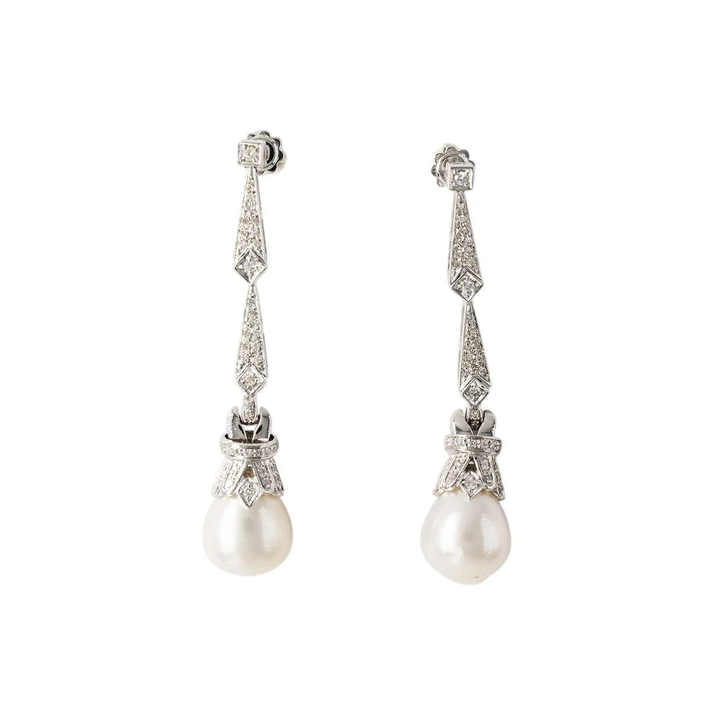 Boucles d'oreilles Pendantes en or blanc, perles et diamants