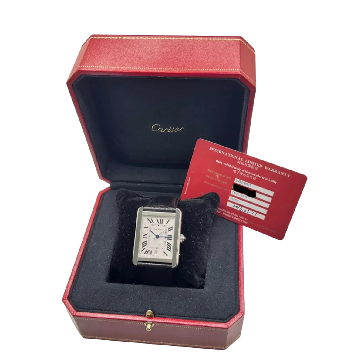 Montre CARTIER "Tank Solo XL" en acier et cuir