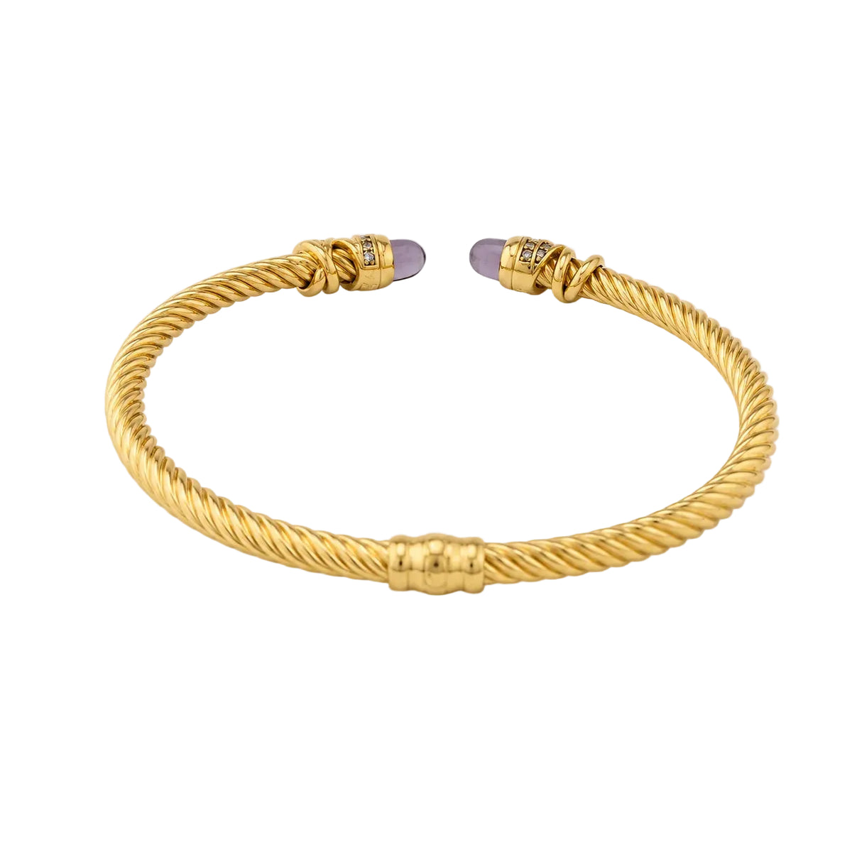 Bracelet Jonc en or jaune, améthystes et diamants