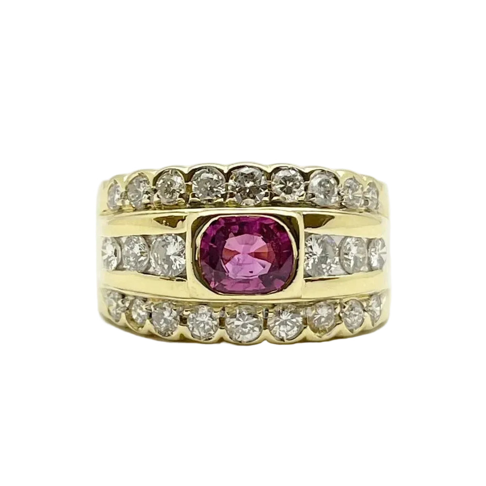 Bague Bandeau en or jaune, rubis et diamants