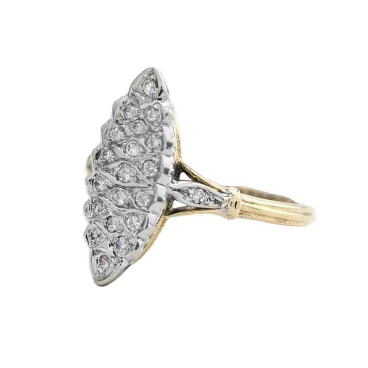 Bague Marquise en or blanc, or jaune et diamants