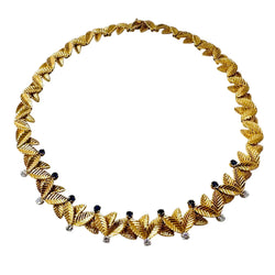 Collier Ras de Cou VAN CLEEF & ARPELS Feuilles en or jaune, saphirs et diamants