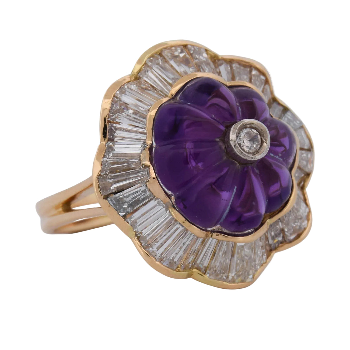 Bague Entourage en or jaune, améthyste et diamants