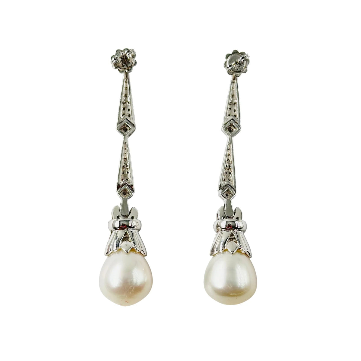 Boucles d'oreilles Pendantes en or blanc, perles et diamants