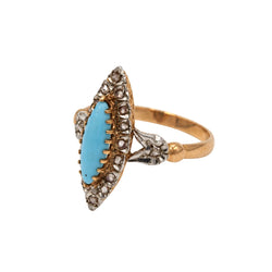 Bague Marquise en or blanc, or rose, turquoise et diamants