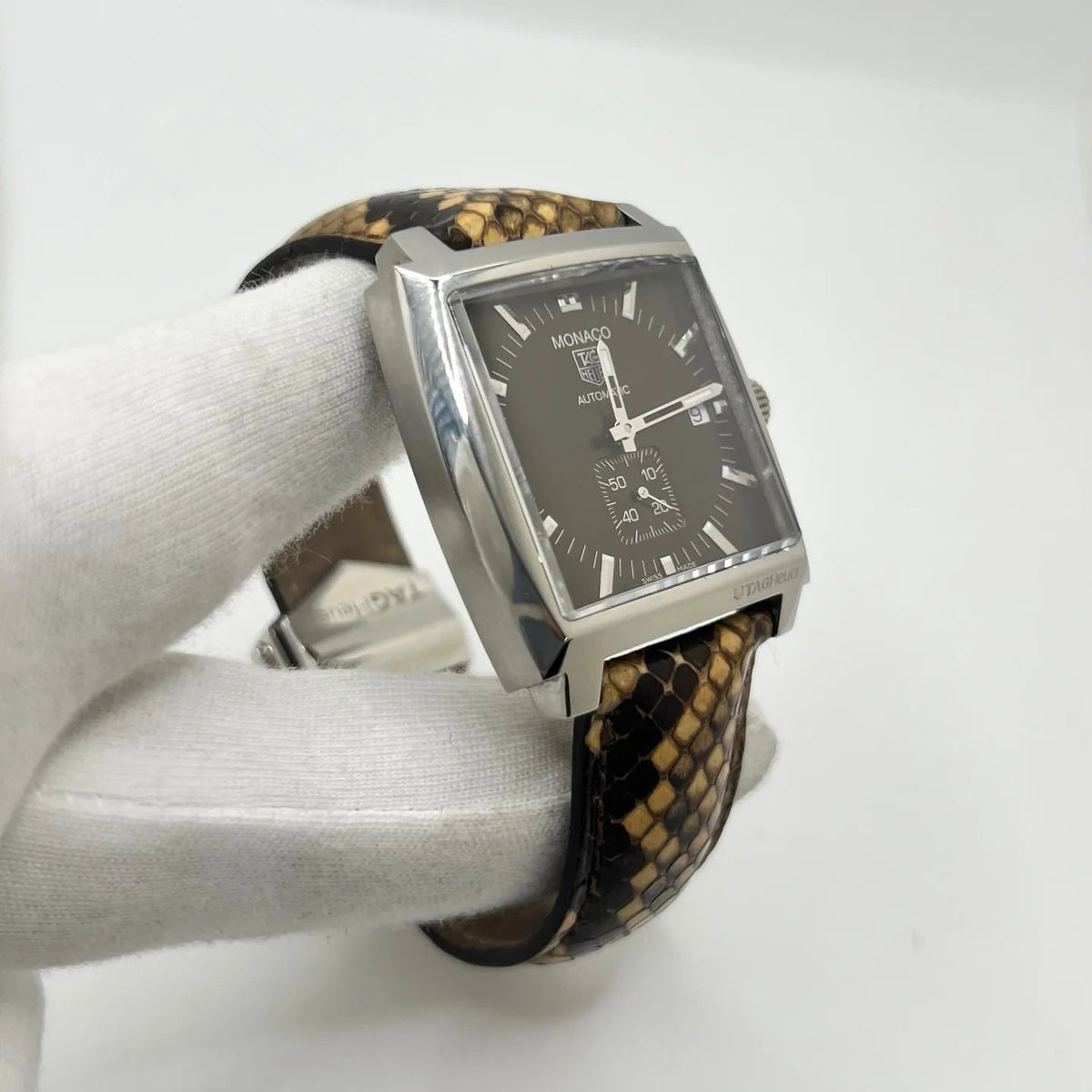 Montre TAG HEUER "Monaco Calibre 6" en acier inoxydable et cuir