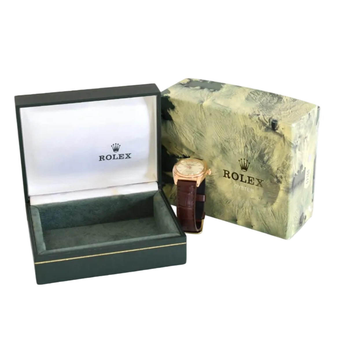 Montre ROLEX "Perpetual Ovetto Bubbleback" en or rose et cuir
