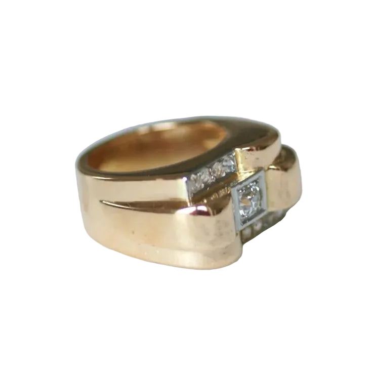 Bague Tank en or rose, platine et diamants