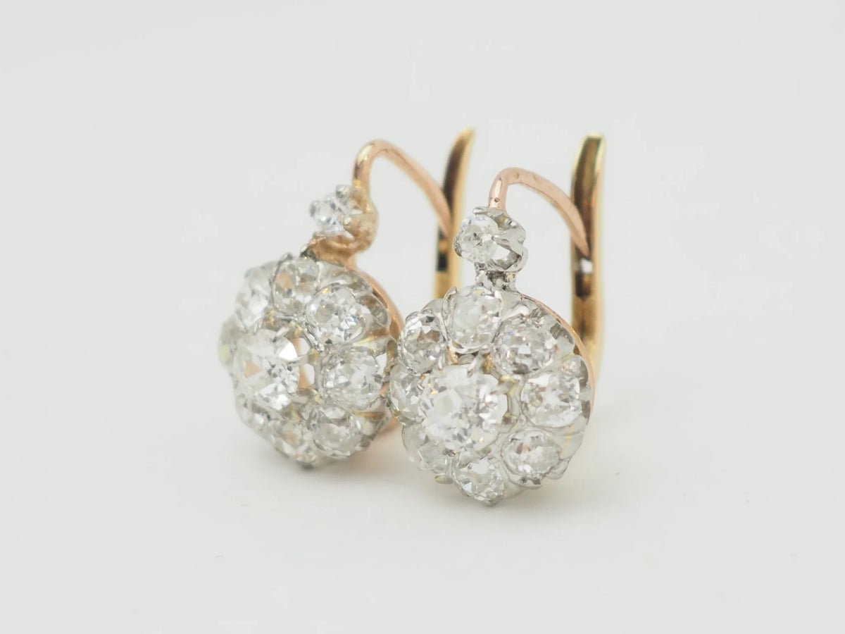 Boucles d'oreilles Dormeuses en or jaune, platine et diamants