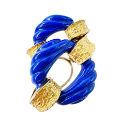 Boucles d'oreilles Clips CHAUMET en or jaune et lapis-lazuli