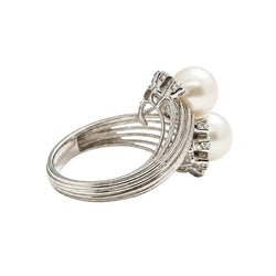 Bague Toi & Moi en or blanc, perles et diamants