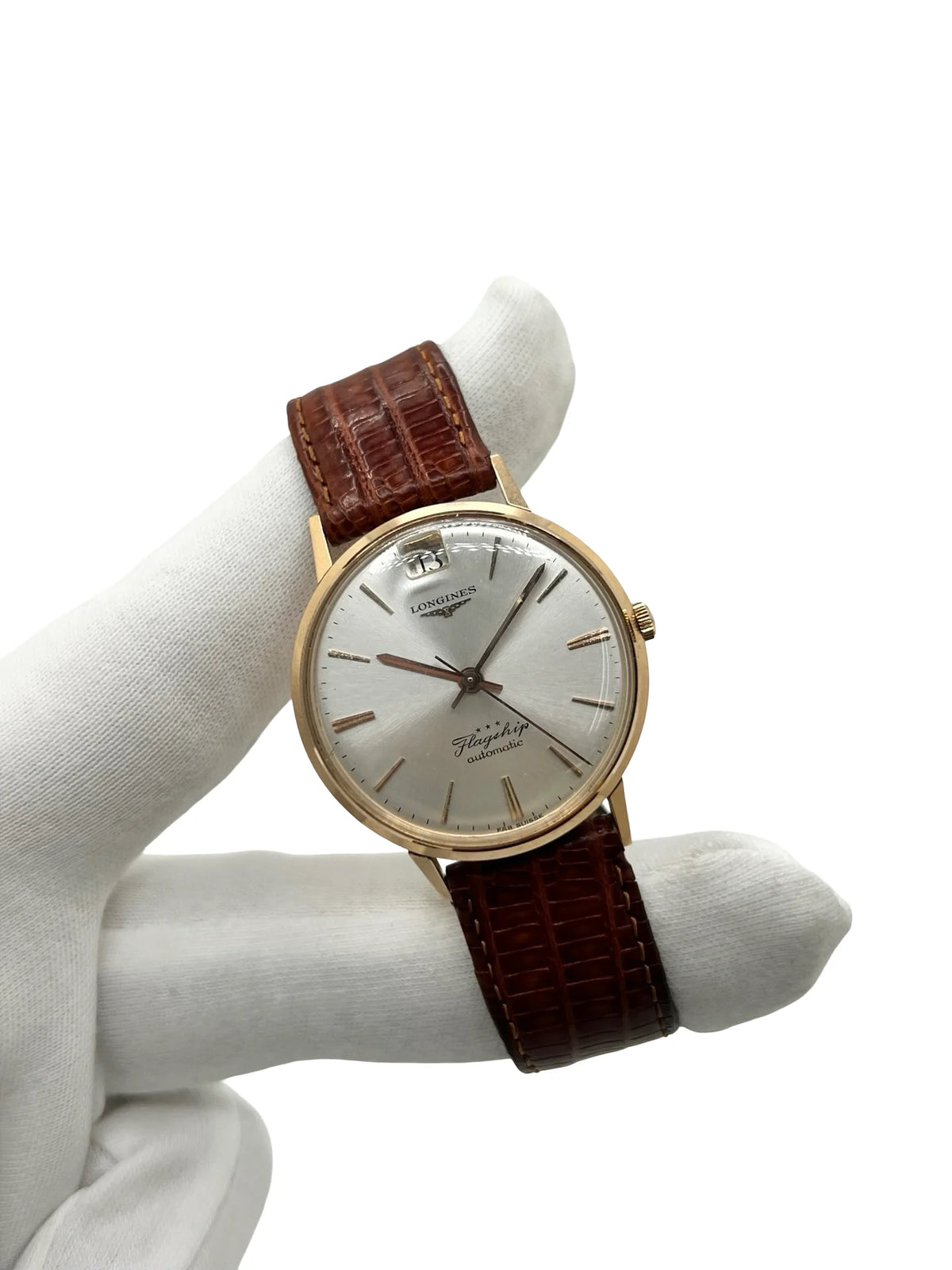 Montre LONGINES "Flagship" en or rose, acier et cuir