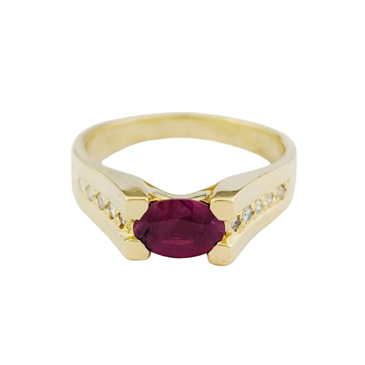 Bague Solitaire en or jaune, rubis et diamants