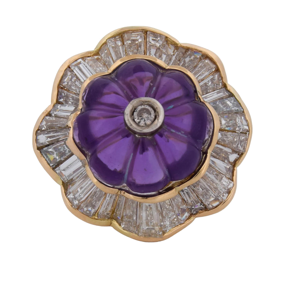 Bague Entourage en or jaune, améthyste et diamants