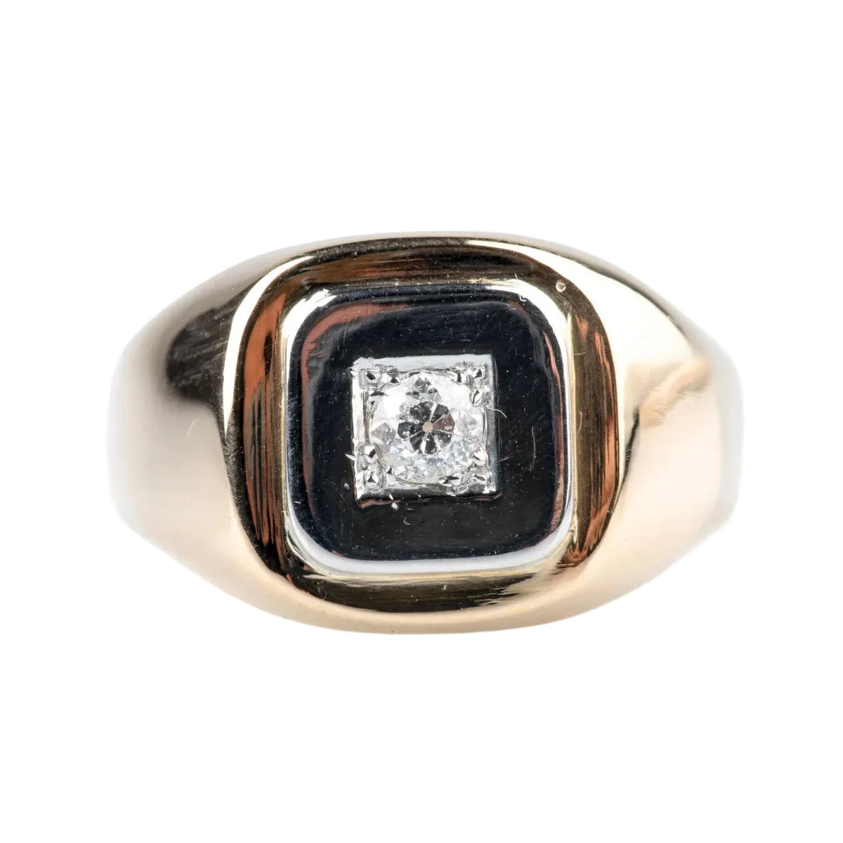 Belle Chevalière en or blanc, or jaune et diamant