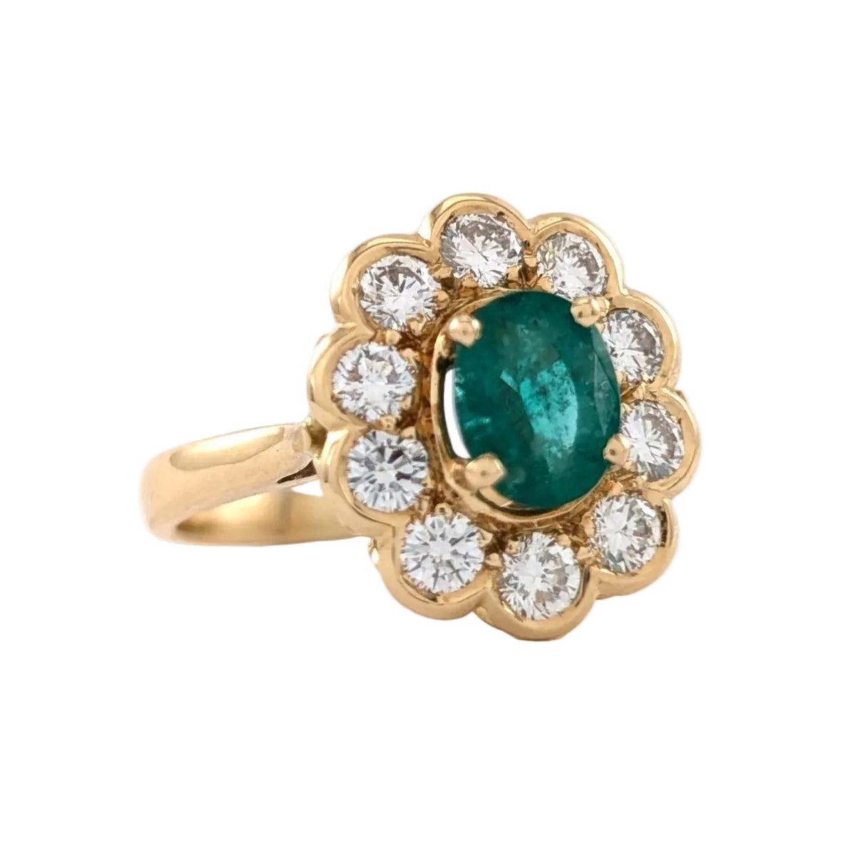 Bague Marguerite en or jaune, émeraude et diamants