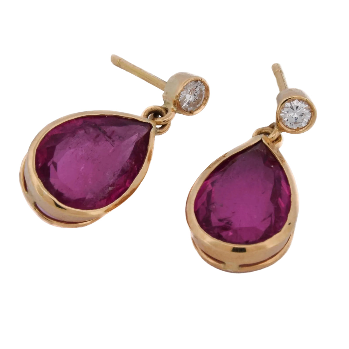 Boucles d'oreilles Pendantes en or jaune, tourmalines et diamants