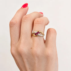 Bague en or blanc, or jaune, rubis et diamants