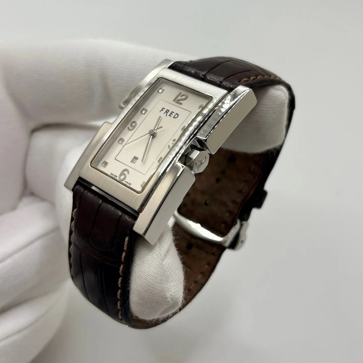 Montre FRED "Tank" en acier inoxydable et cuir