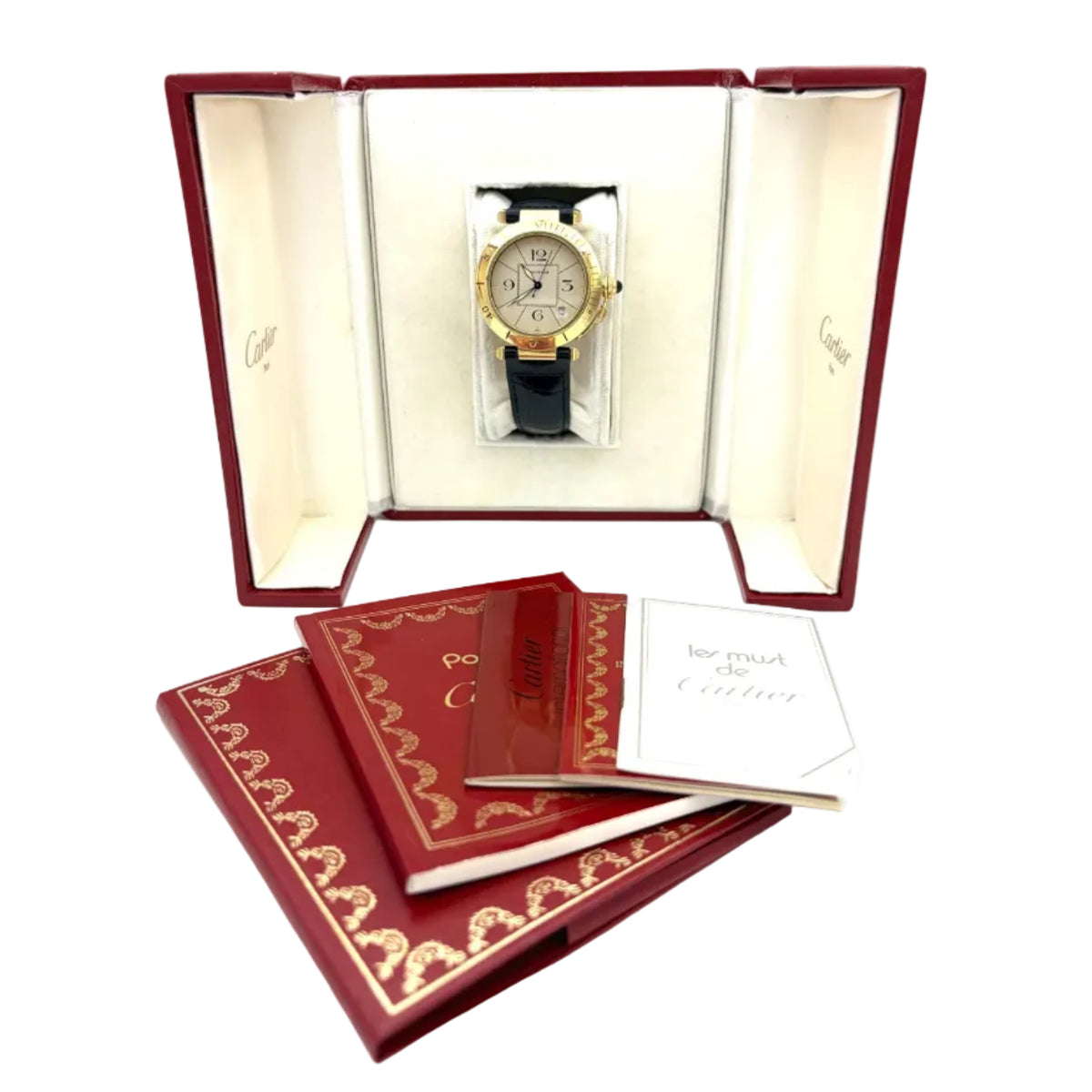 Montre CARTIER "Pasha" en or jaune et cuir