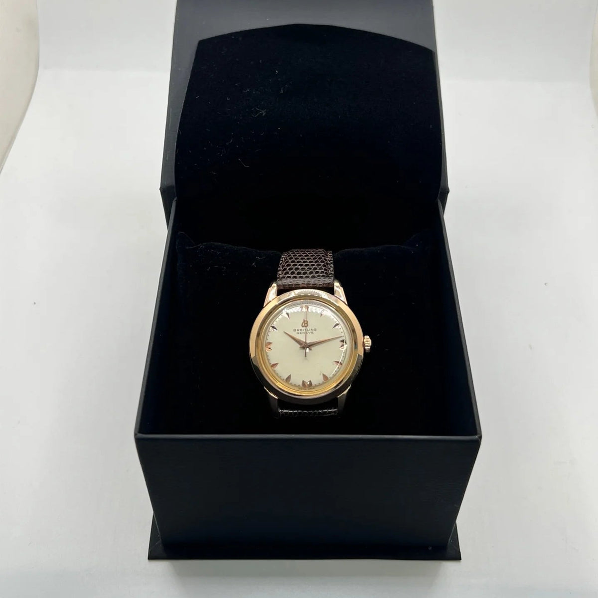 Montre BREITLING "Genève" plaqué or rose, acier et cuir