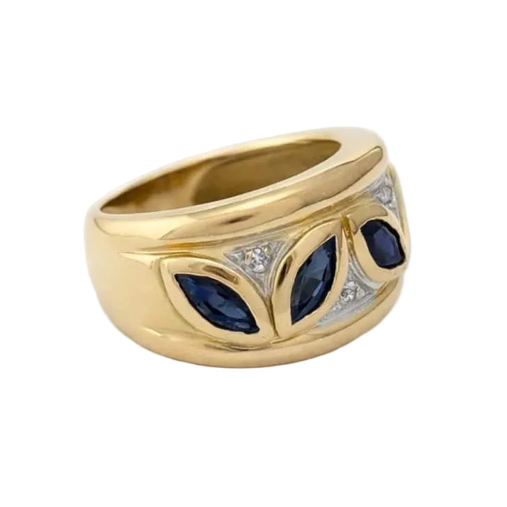 Bague Bandeau en or blanc, or jaune, saphirs et diamants