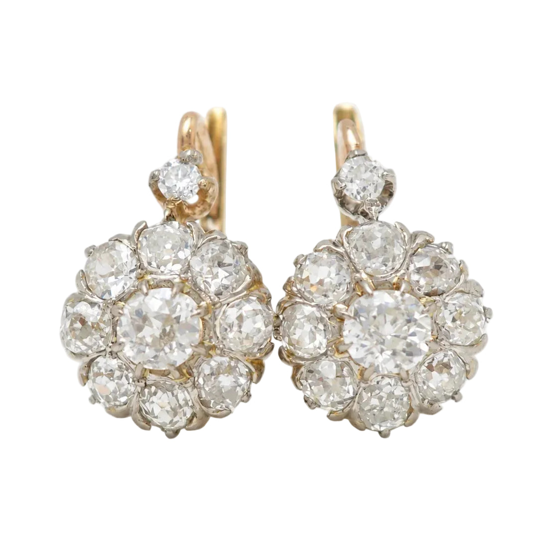 Boucles d'oreilles Dormeuses en or jaune, platine et diamants