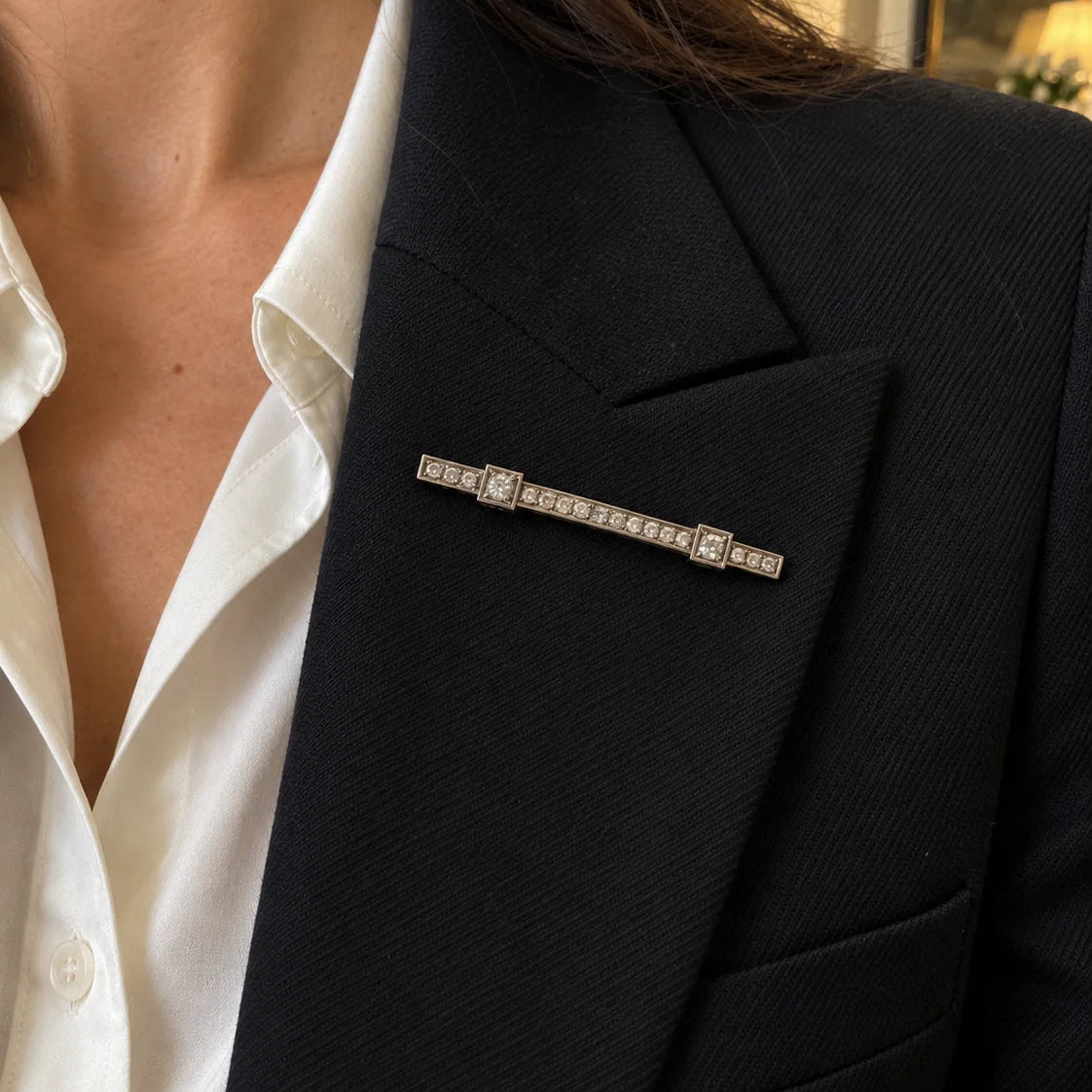 Broche Barrette en or blanc et diamants