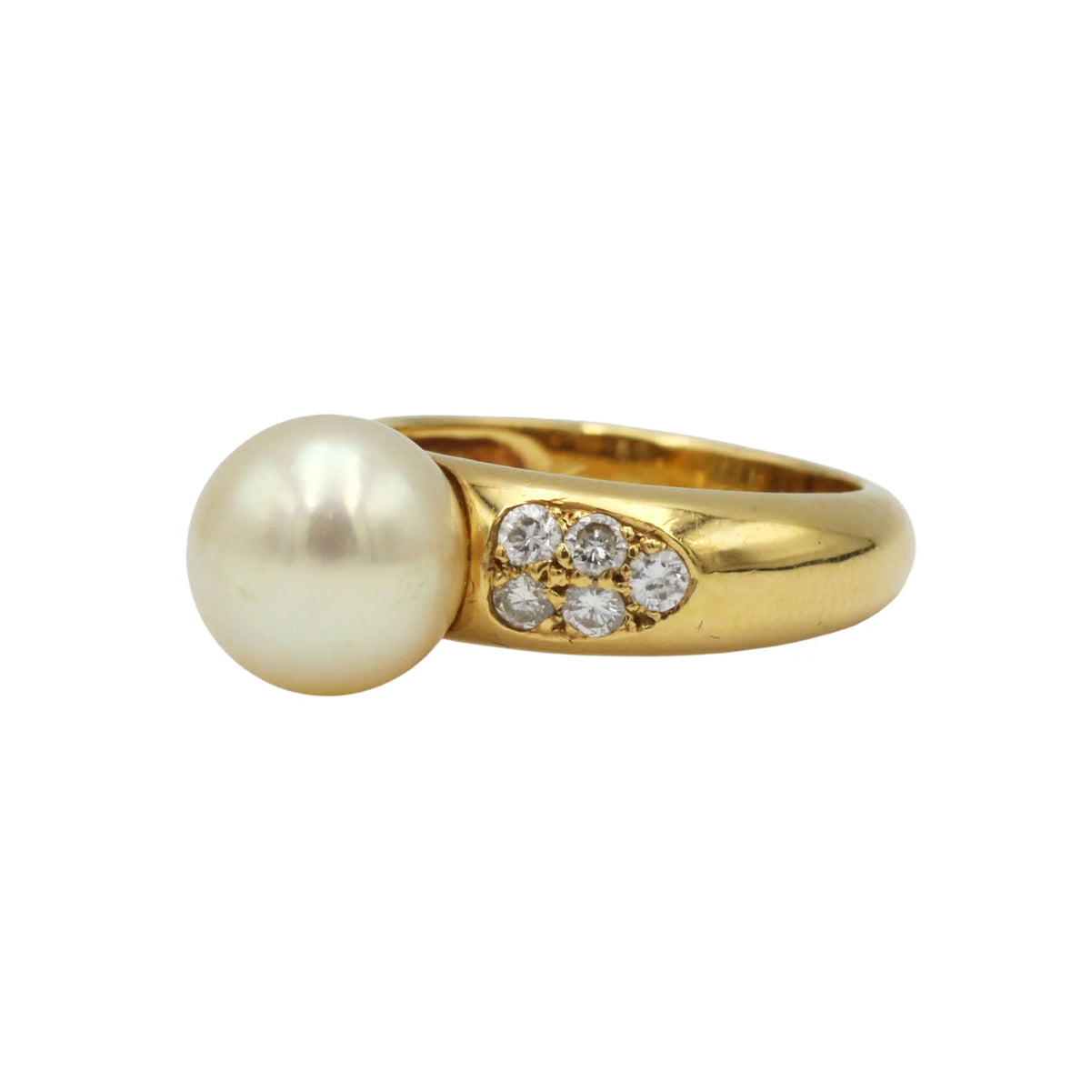 Bague Solitaire en or jaune, perle et diamants
