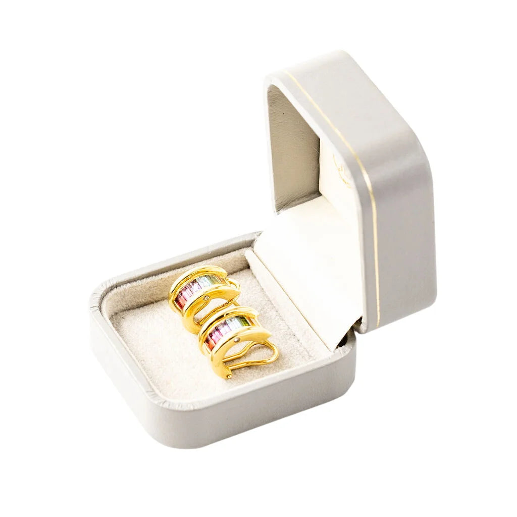Boucles d'oreilles H. STERN Rainbow en or jaune, améthystes, citrines, péridots, topazes bleues et diamants