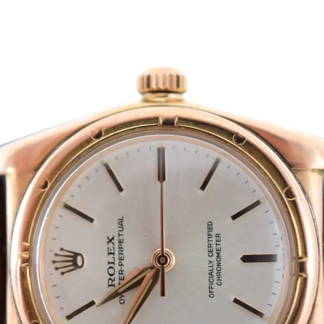 Montre ROLEX "Perpetual Ovetto Bubbleback" en or rose et cuir