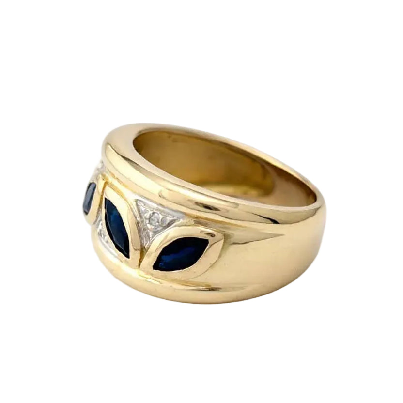 Bague Bandeau en or blanc, or jaune, saphirs et diamants