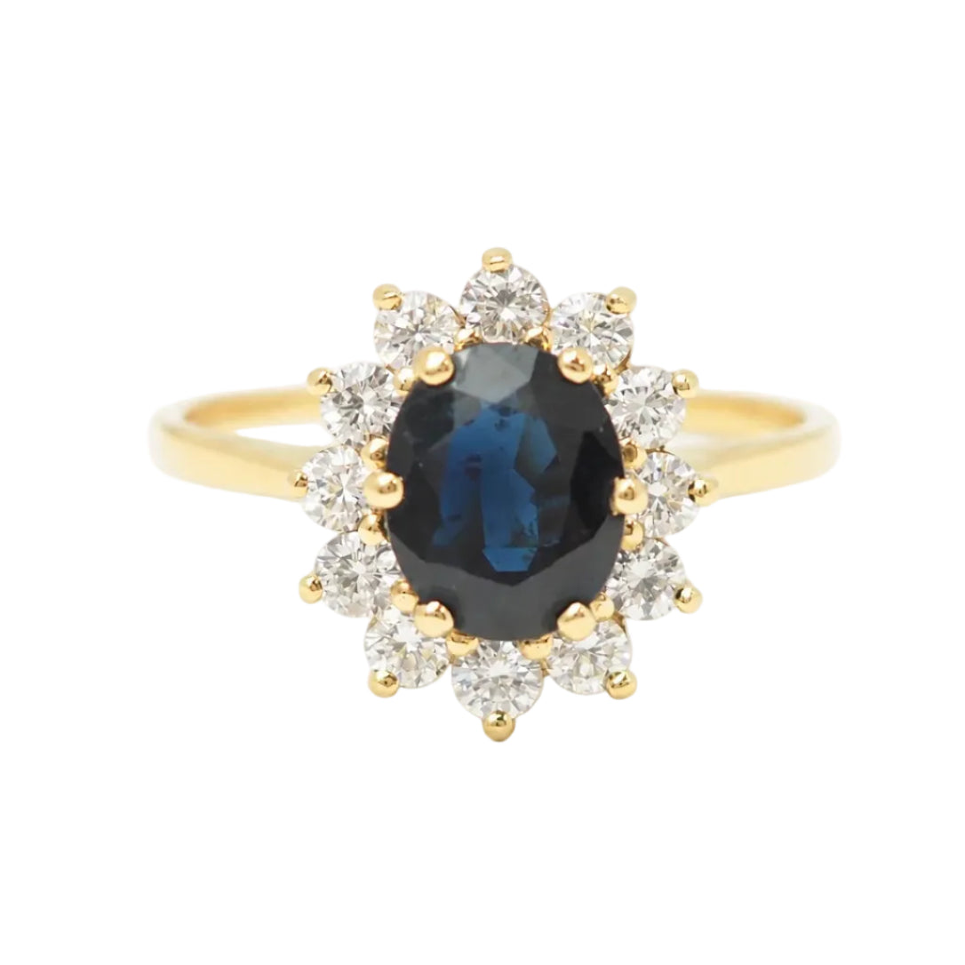 Bague Marguerite en or jaune, saphir et diamants