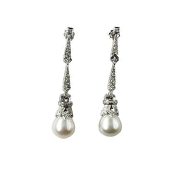 Boucles d'oreilles Pendantes en or blanc, perles et diamants