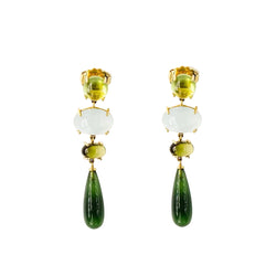 Boucles d'oreilles Pendantes OLE LYNGGAARD Aqua Lotus en or jaune aigue-marine, péridots, tourmalines et serpentines