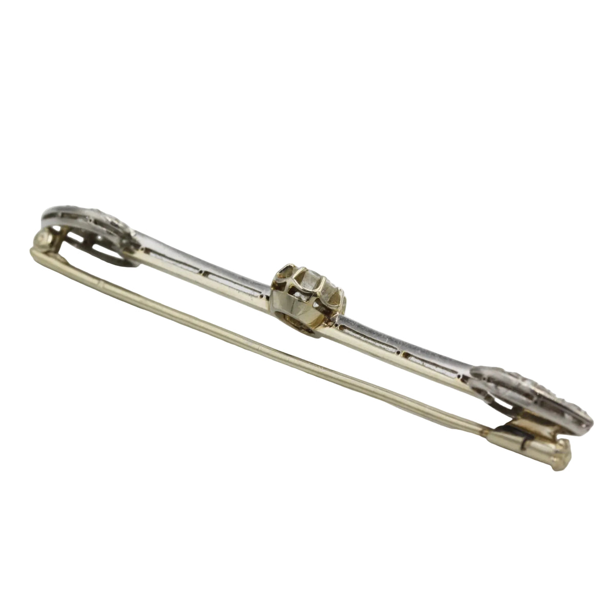 Broche Barrette en or jaune, platine et diamants