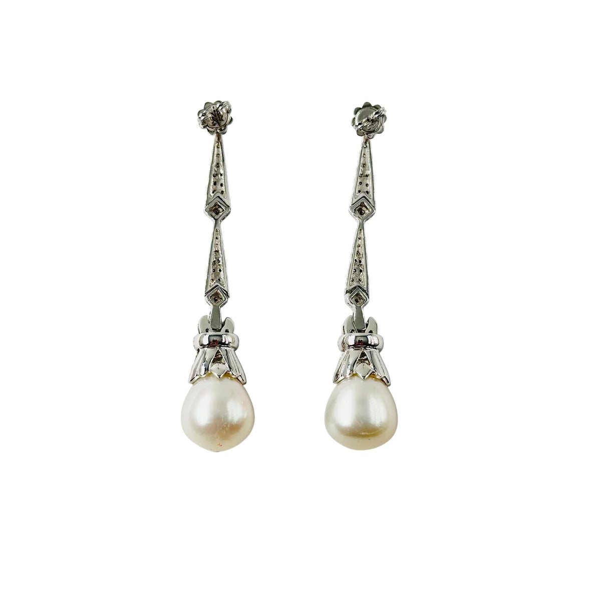 Boucles d'oreilles Pendantes en or blanc, perles et diamants