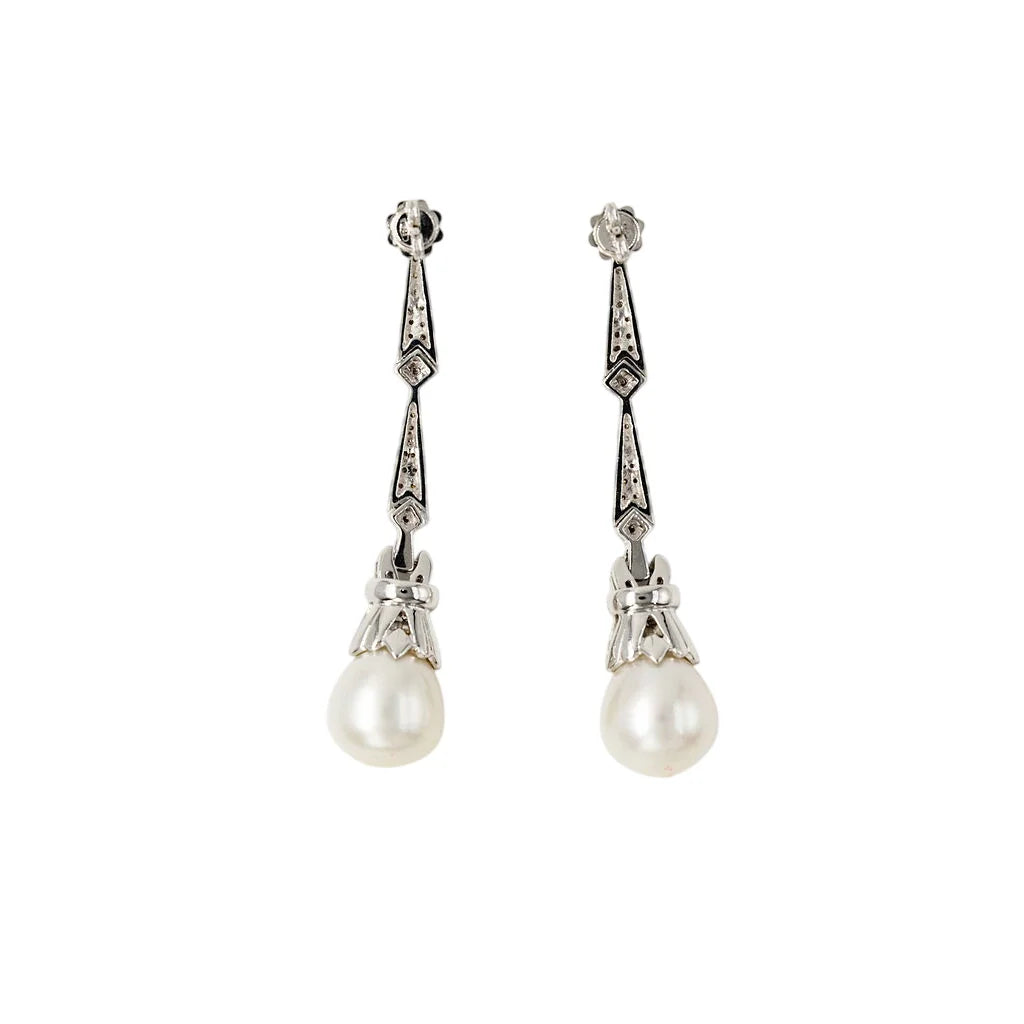 Boucles d'oreilles Pendantes en or blanc, perles et diamants