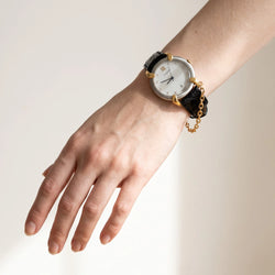 Montre CHAUMET Elysée GM en or jaune, acier, cuir et diamants