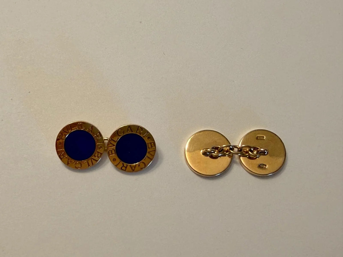 Boutons de manchette BULGARI en or jaune et lapis-lazuli