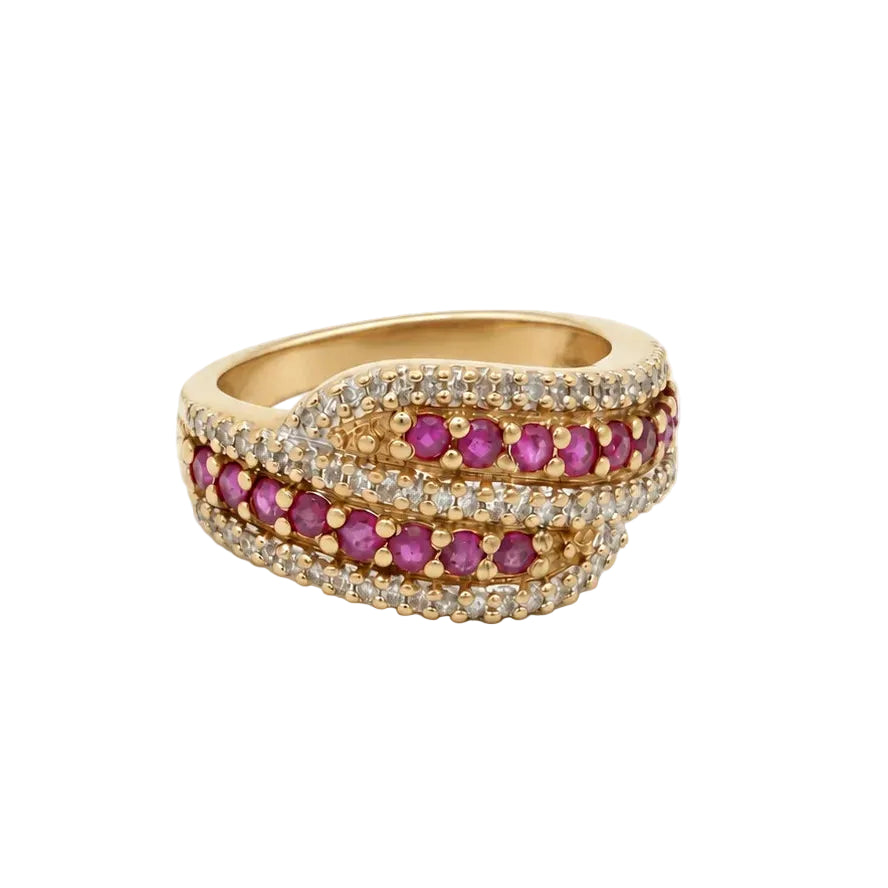 Bague Toi & Moi en or jaune, rubis et diamants
