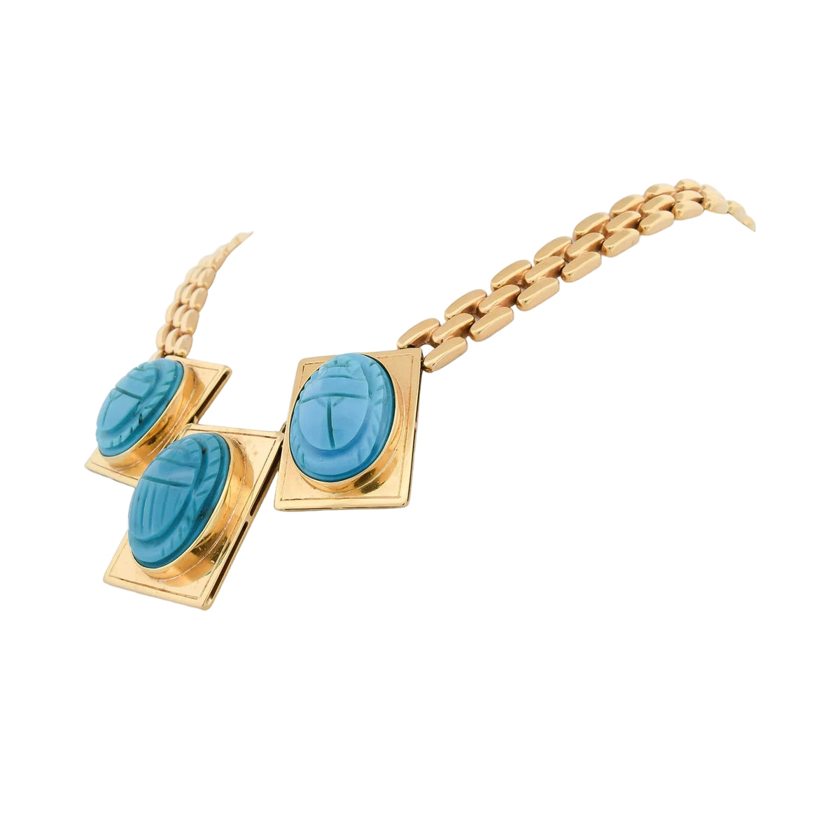 Collier Plastron en or jaune et turquoises